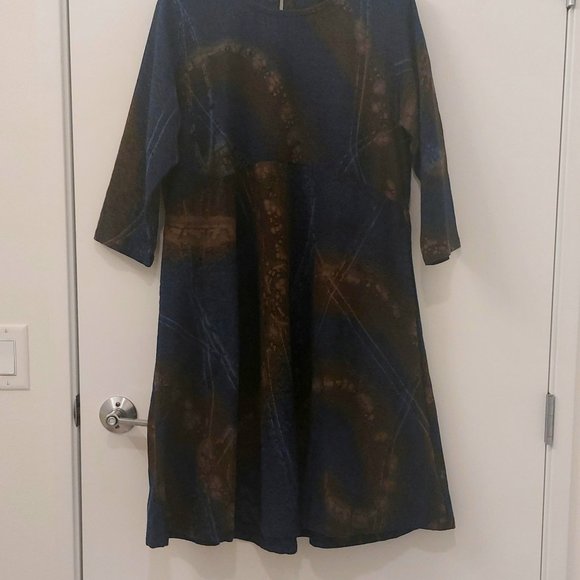 Japanese Dyed Blue and Brown Cotton A-Line Dress - Picture 7 of 7